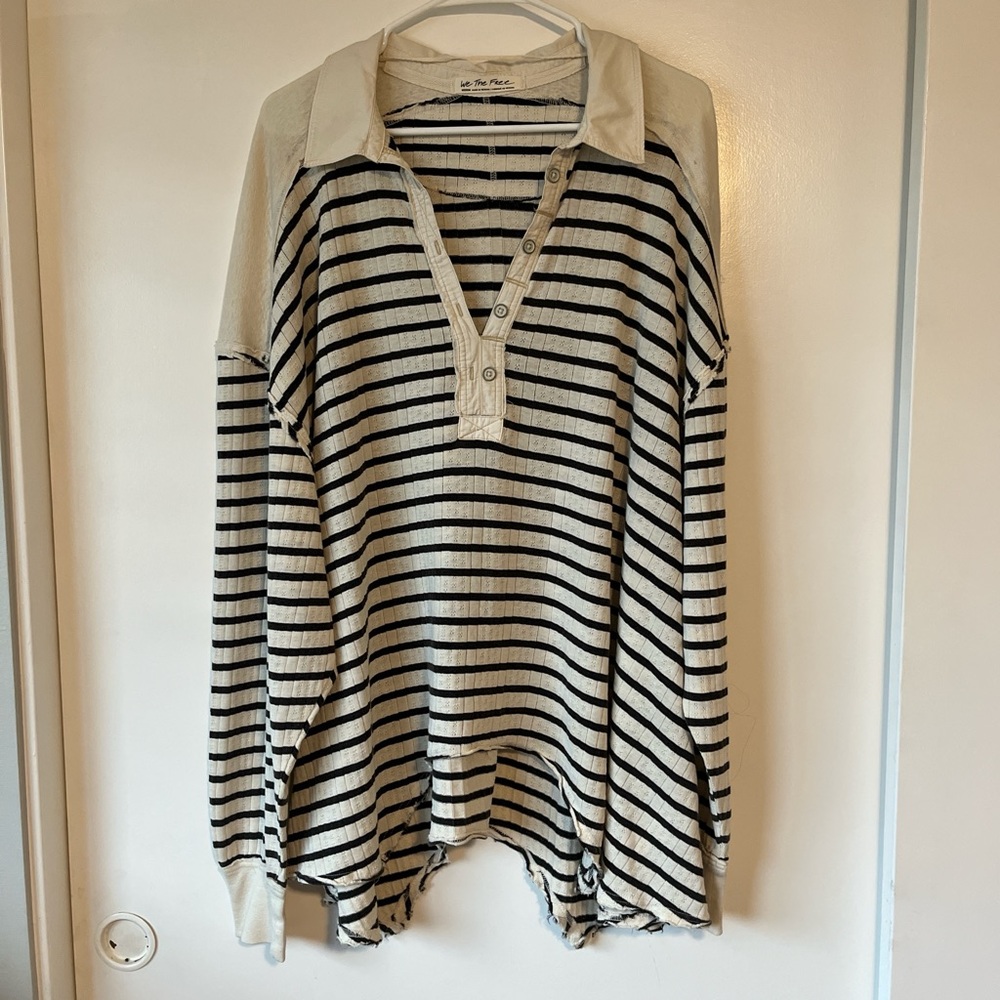 (SOLD) We the Free Striped Long Sleeve Henley Shirt